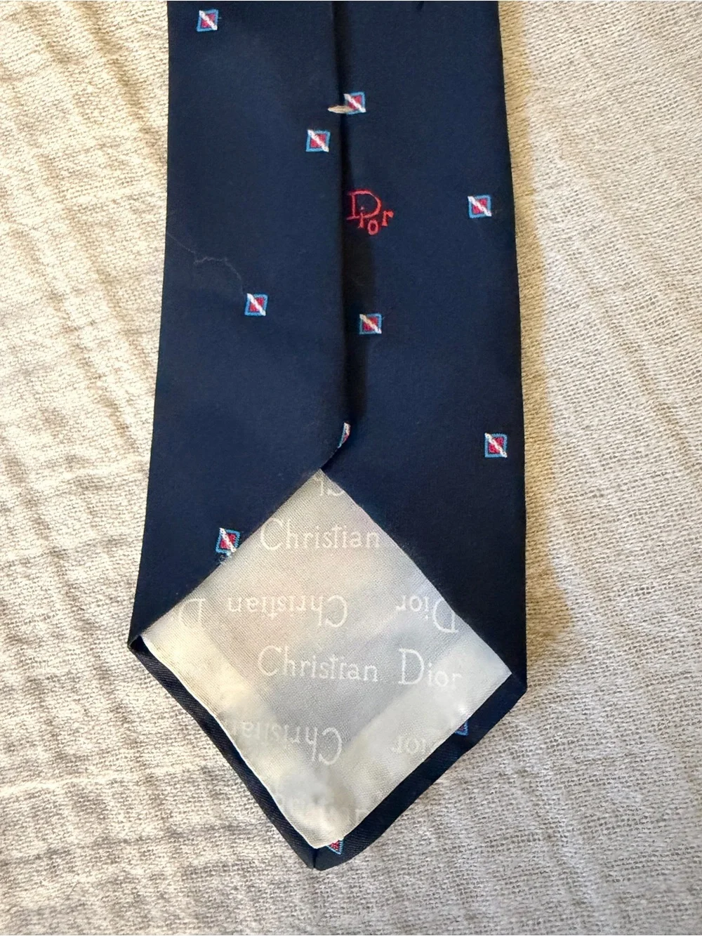 Dior Men's Navy Silk Tie with Small Dot Motif